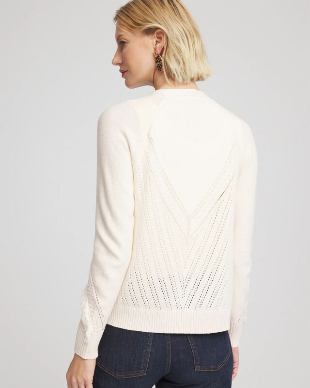 Cable Knit Fringed Sweater - image 3